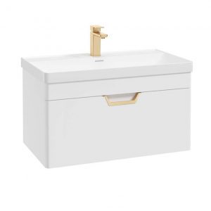 FREYA 80cm 1 Drawer Wall Hung Vanity Unit Matt White-Gold Handle