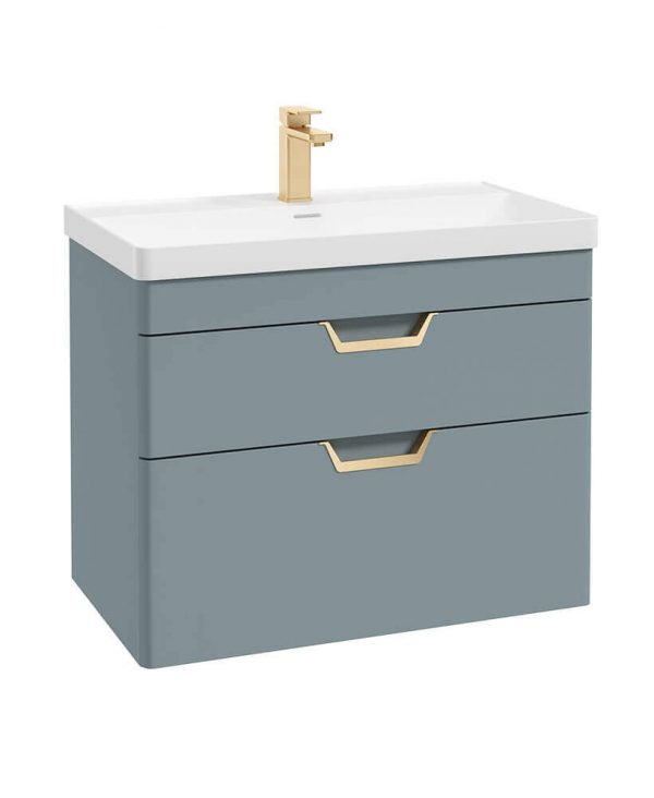  FREYA 80cm 2 Drawer Wall Hung Vanity Unit Matt Coral Green-Gold Handle