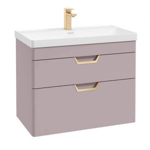 FREYA 80cm 2 Drawer Wall Hung Vanity Unit Matt Cashmere Pink-Gold Handle