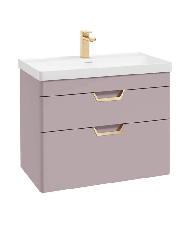  FREYA 80cm 2 Drawer Wall Hung Vanity Unit Matt Cashmere Pink-Gold Handle