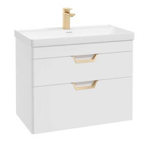 FREYA 80cm 2 Drawer Wall Hung Vanity Unit Matt White-Gold Handle