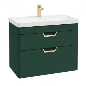 FREYA 80cm 2 Drawer Wall Hung Vanity Unit Matt Wreath Green-Gold Handle