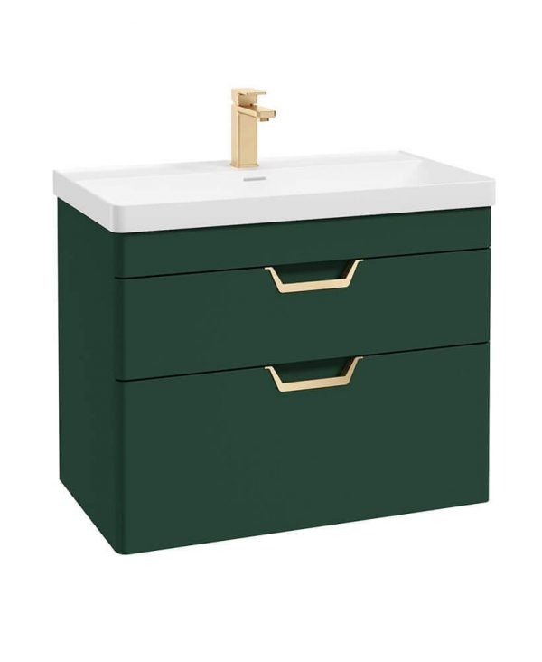  FREYA 80cm 2 Drawer Wall Hung Vanity Unit Matt Wreath Green-Gold Handle