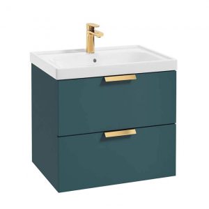 STOCKHOLM Ocean Blue Matt 60cm Wall Hung Vanity Unit - Brushed Gold Handle