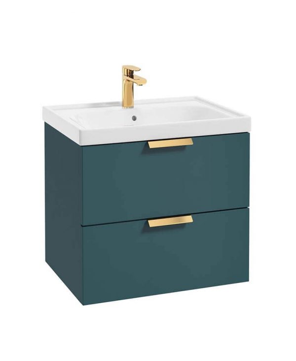  STOCKHOLM Ocean Blue Matt 60cm Wall Hung Vanity Unit - Brushed Gold Handle