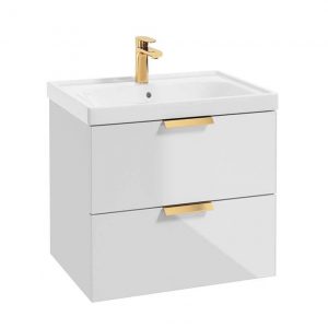 STOCKHOLM Gloss White 60cm Wall Hung Vanity Unit - Brushed Gold Handle