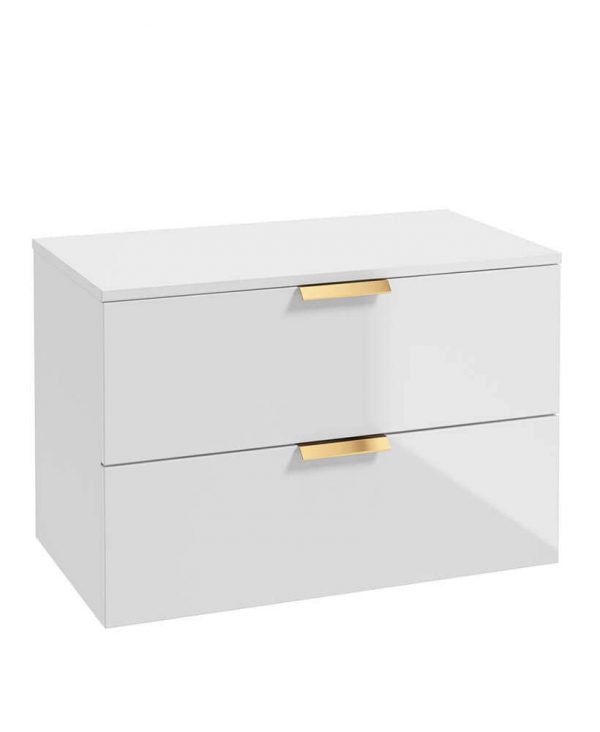  STOCKHOLM 80cm Unit with Counter Top Gold Handle Gloss White