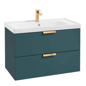 STOCKHOLM Ocean Blue Matt 80cm Wall Hung Vanity Unit - Brushed Gold Handle