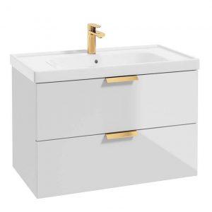 STOCKHOLM Gloss White 80cm Wall Hung Vanity Unit - Brushed Gold Handle