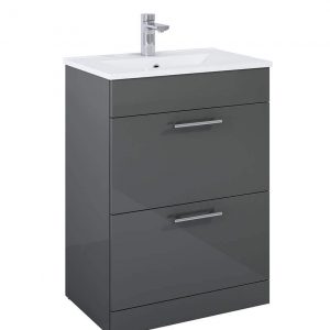 BELMONT SQUARE Two Drawer Floor Standing Unit Gloss Grey 60cm