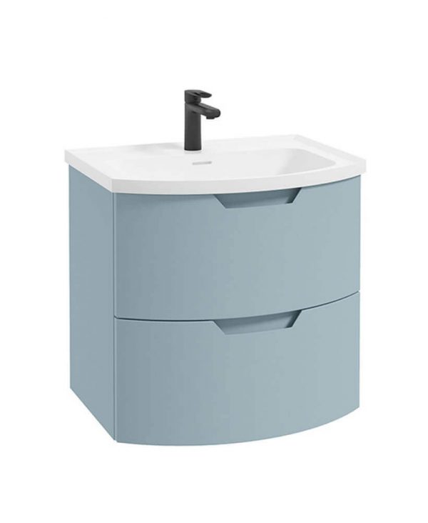  ARC 60cm 2 Drawer Wall Hung Vanity Unit Matt Morning Sky Blue- Matt Basin