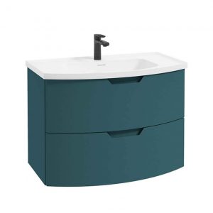 ARC 80cm 2 Drawer Wall Hung Vanity Unit Matt Ocean Blue - Matt Basin