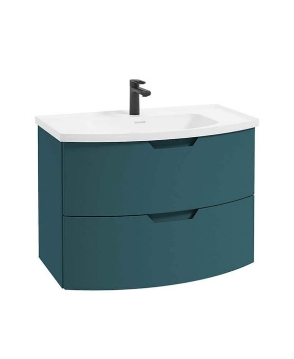  ARC 80cm 2 Drawer Wall Hung Vanity Unit Matt Ocean Blue - Matt Basin