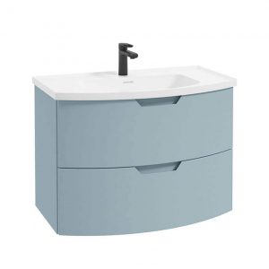 ARC 80cm 2 Drawer Wall Hung Vanity Unit Matt Morning Sky Blue-Matt Basin