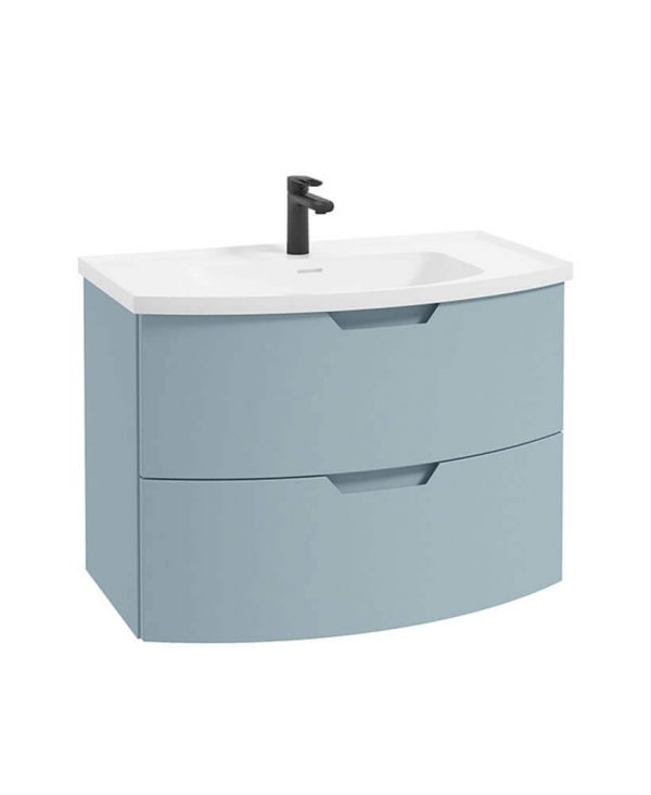  ARC 80cm 2 Drawer Wall Hung Vanity Unit Matt Morning Sky Blue-Matt Basin