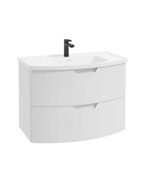  ARC 80cm 2 Drawer Wall Hung Vanity Unit Matt White - Matt Basin