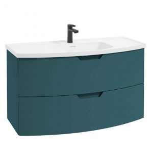 ARC 100cm 2 Drawer Wall Hung Vanity Unit Matt Ocean Blue - Matt Basin