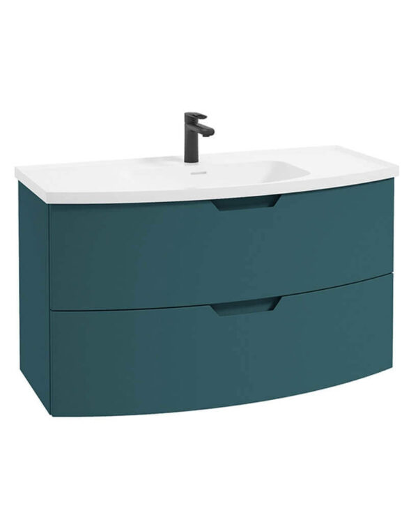  ARC 100cm 2 Drawer Wall Hung Vanity Unit Matt Ocean Blue - Matt Basin