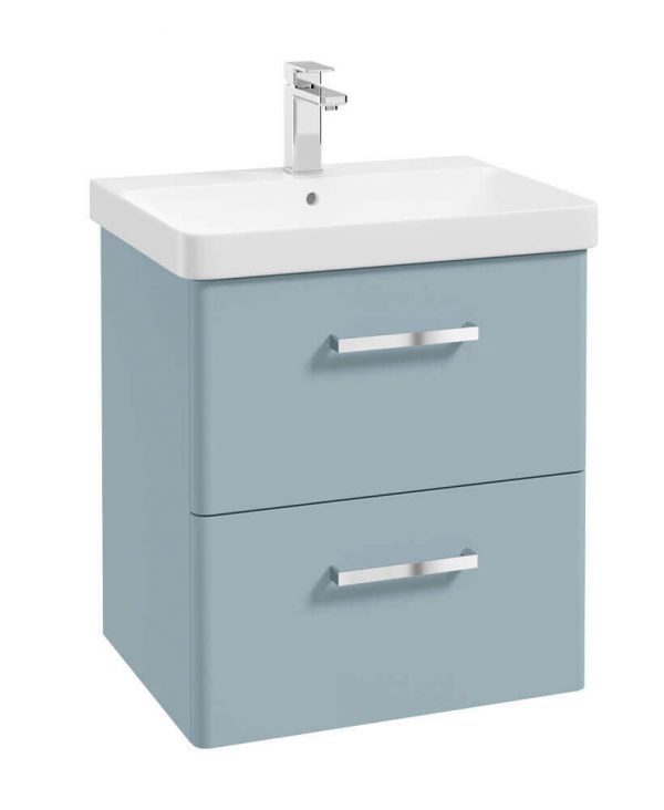  KORA  60cm Wall Hung 2 Drawer Vanity Unit Matt Morning Sky Blue-Chrome Handles