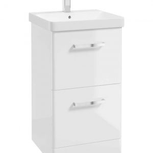 KORA  50cm Floor Standing 2 Drawer Vanity Unit Gloss White-Chrome Handles