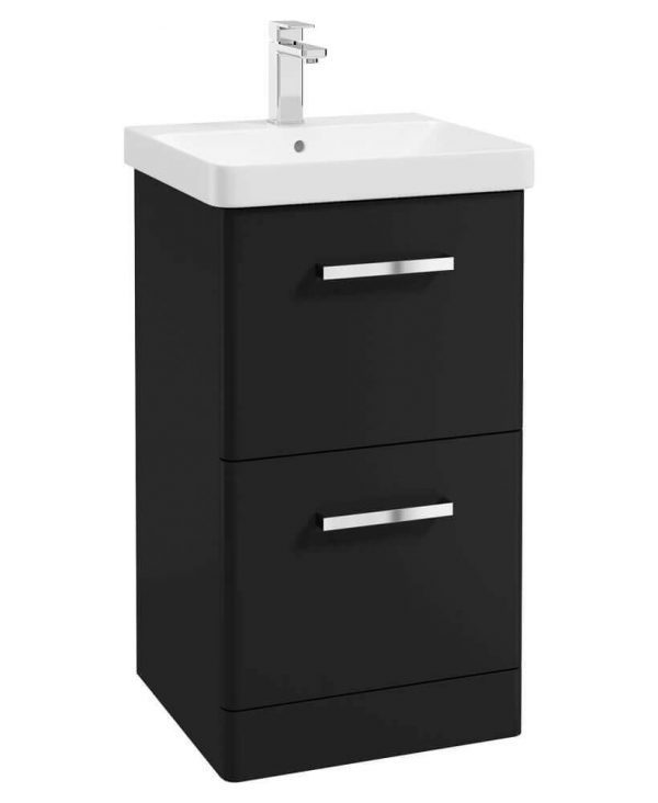  KORA  50cm Floor Standing 2 Drawer Vanity Unit Matt Black-Chrome Handles