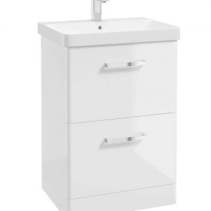 KORA 60cm Floor Standing 2 Drawer Vanity Unit Gloss White-Chrome Handles