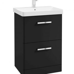 KORA  60cm Floor Standing 2 Drawer Vanity Unit Matt Black-Chrome Handles