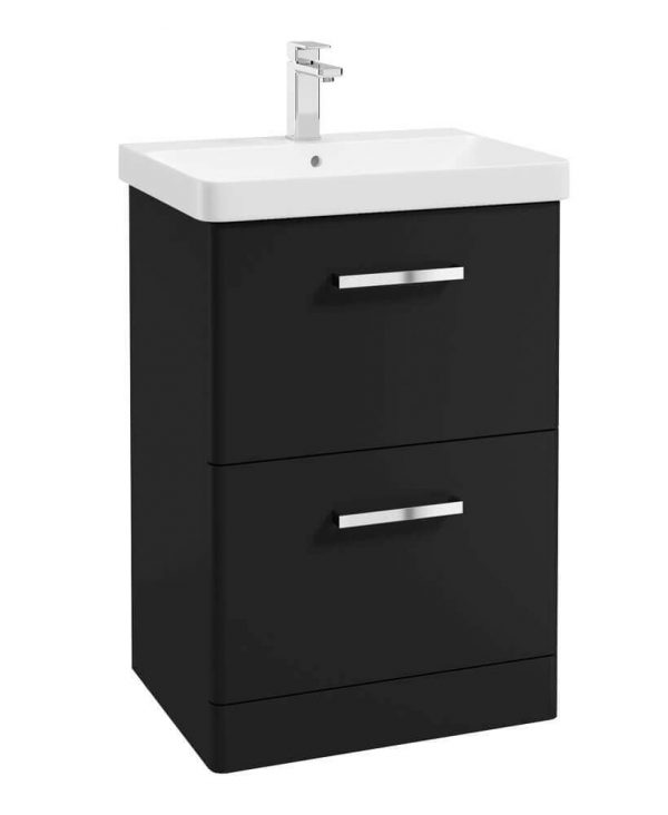  KORA  60cm Floor Standing 2 Drawer Vanity Unit Matt Black-Chrome Handles