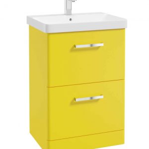 KORA 60cm Floor Standing 2 Drawer Vanity Unit Sun-Kissed Yellow Matt-Chrome Handle