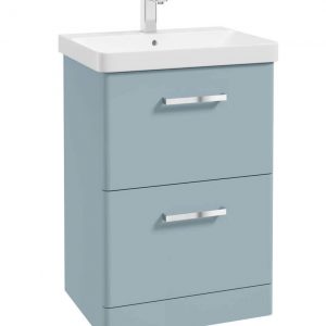 KORA  60cm Floor Standing 2 Drawer Vanity Unit Matt Morning Sky Blue-Chrome Handles