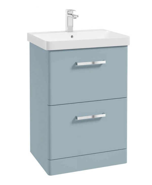  KORA  60cm Floor Standing 2 Drawer Vanity Unit Matt Morning Sky Blue-Chrome Handles