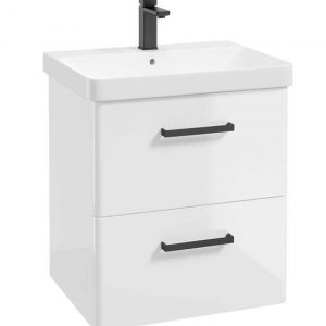 KORA  60cm Wall Hung 2 Drawer Vanity Unit Gloss White-Black Handles