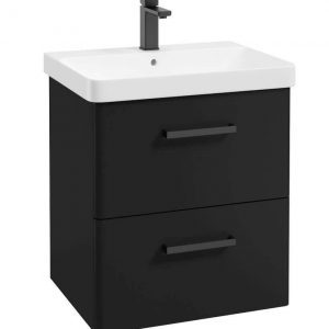 KORA  60cm Wall Hung 2 Drawer Vanity Unit Matt Black-Black Handles