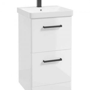 KORA  50cm Floor Standing 2 Drawer Vanity Unit Gloss White-Black Handles