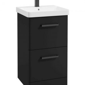 KORA  50cm Floor Standing 2 Drawer Vanity Unit Matt Black-Black Handles