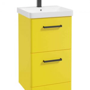 KORA  50cm Floor Standing 2 Drawer Vanity Unit Sun-Kissed Yellow Matt-Black Handles