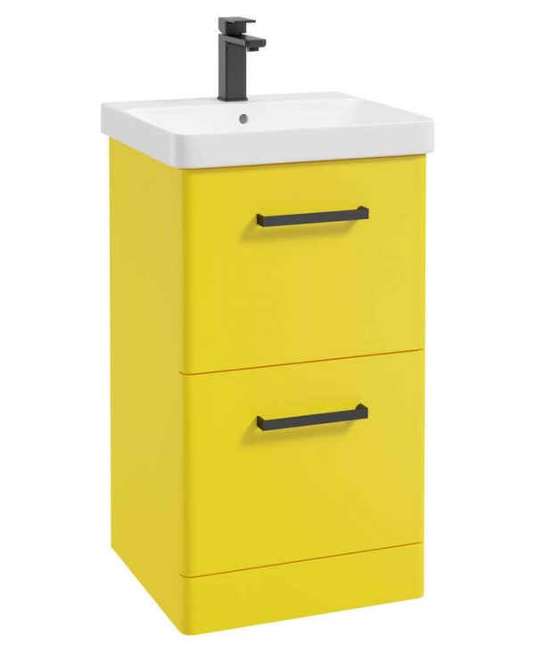  KORA  50cm Floor Standing 2 Drawer Vanity Unit Sun-Kissed Yellow Matt-Black Handles