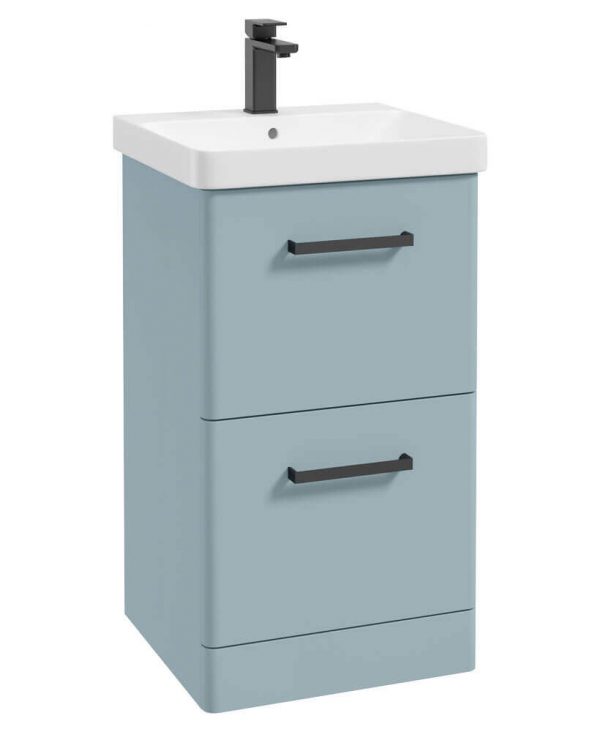  KORA  50cm Floor Standing 2 Drawer Vanity Unit Matt Morning Sky Blue-Black Handles