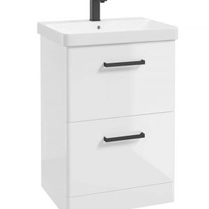 KORA  60cm Floor Standing 2 Drawer Vanity Unit Gloss White-Black Handles