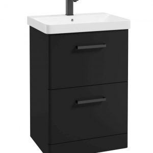 KORA  60cm Floor Standing 2 Drawer Vanity Unit Matt Black-Black Handles