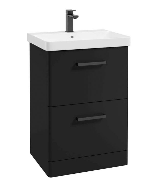  KORA  60cm Floor Standing 2 Drawer Vanity Unit Matt Black-Black Handles