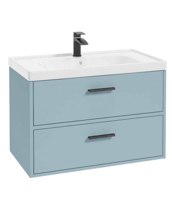  FINLAND 80cm Vanity unit Matt Morning Sky Blue-Matt Black Handles