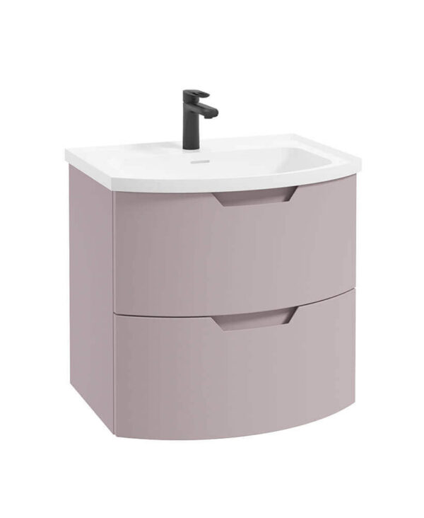  ARC 60cm 2 Drawer Wall Hung Vanity Unit Matt Cashmere Pink -Matt Basin