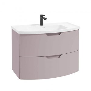 ARC 80cm 2 Drawer Wall Hung Vanity Unit Matt Cashmere Pink - Matt Basin