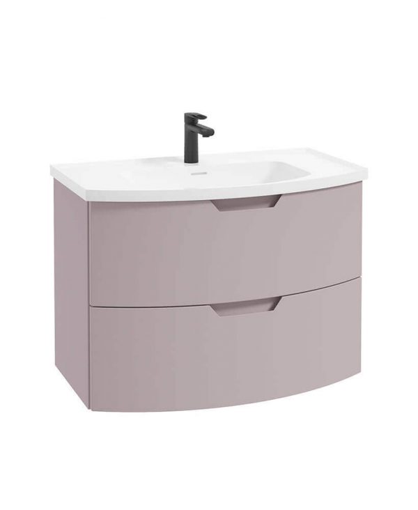  ARC 80cm 2 Drawer Wall Hung Vanity Unit Matt Cashmere Pink - Matt Basin