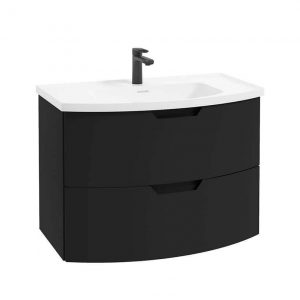 ARC 80cm 2 Drawer Wall Hung Vanity Unit Matt Black - Matt Basin