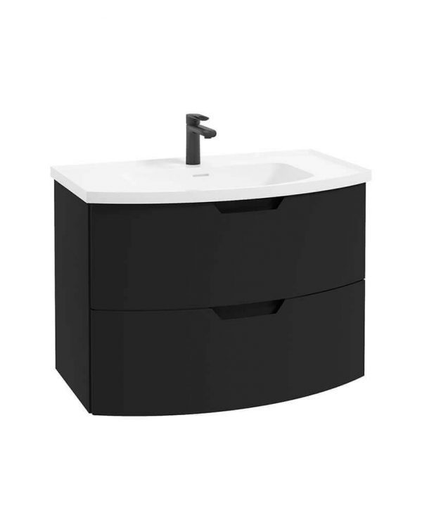  ARC 80cm 2 Drawer Wall Hung Vanity Unit Matt Black - Matt Basin