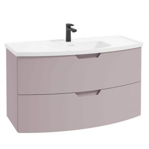 ARC 100cm 2 Drawer Wall Hung Vanity Unit Matt Cashmere Pink - Matt Basin