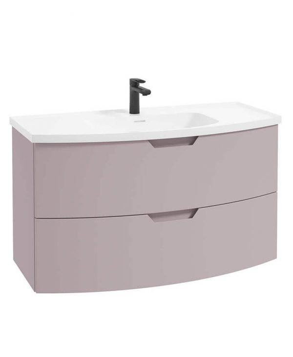  ARC 100cm 2 Drawer Wall Hung Vanity Unit Matt Cashmere Pink - Matt Basin