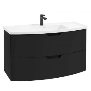 ARC 100cm 2 Drawer Wall Hung Vanity Unit Matt Black - Matt Basin